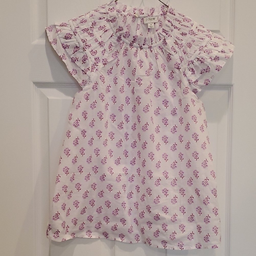 J Crew Floral Print Ruffle Sleeve Top